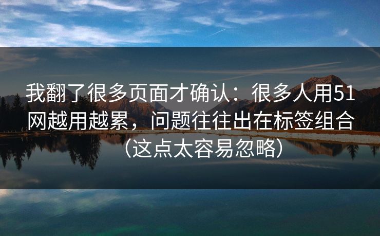 我翻了很多页面才确认：很多人用51网越用越累，问题往往出在标签组合（这点太容易忽略）